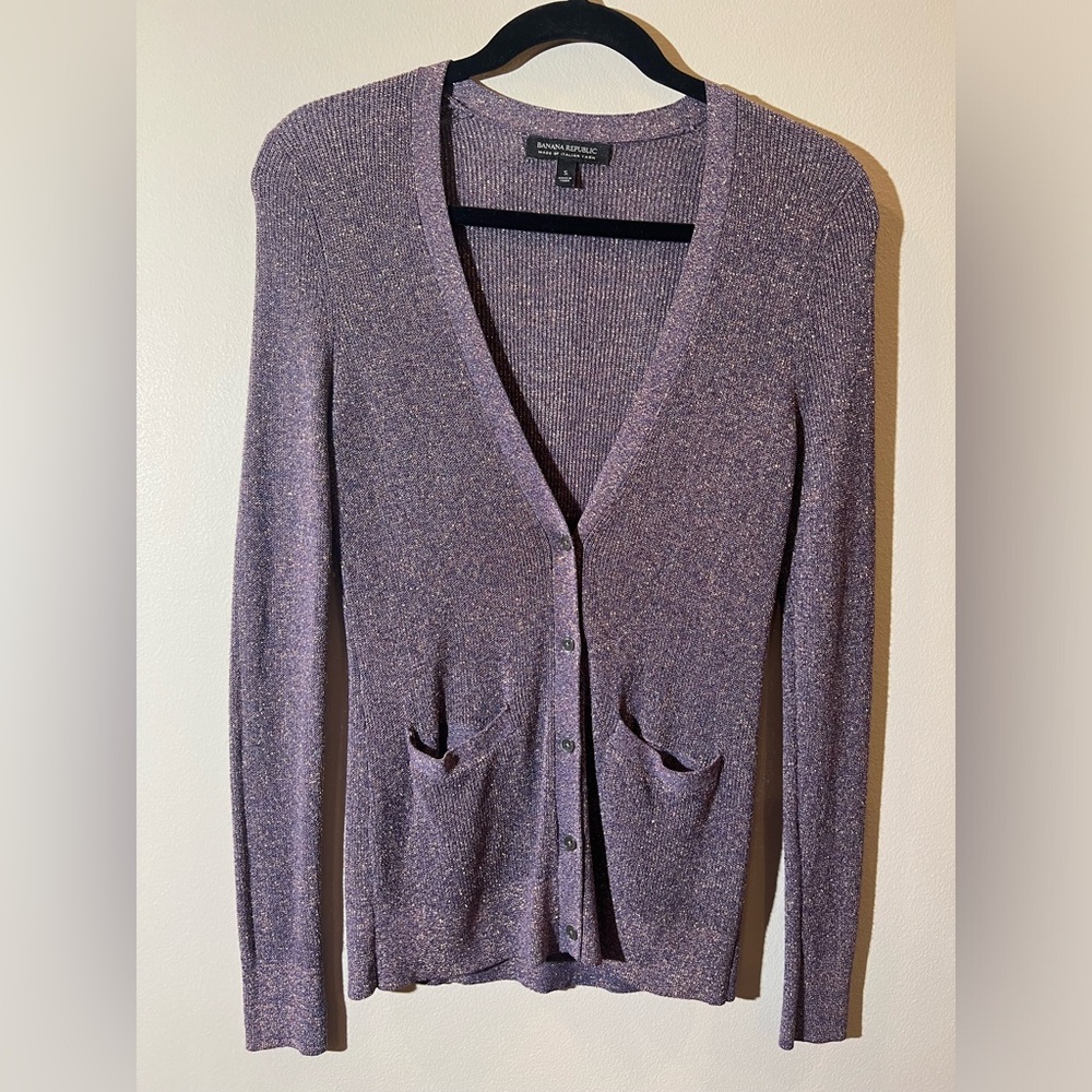 Banana Republic glitter metallic button-down Italian yarn cardigan women’s S‎